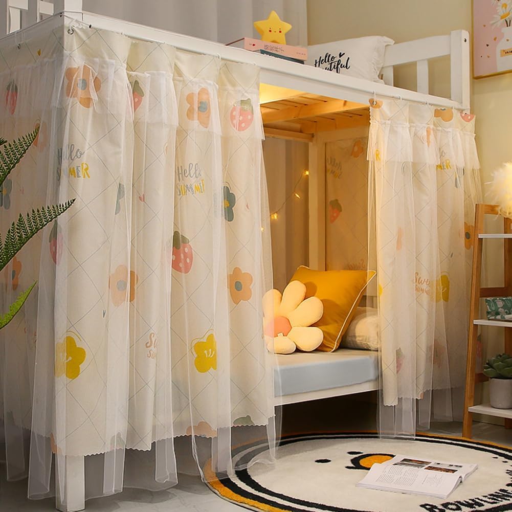 Rideau de Lit pour Superposé Cabine Ciel de Lit en Polyester Rideau Superposé pour Lit d'enfant Couvre-Lits Baldaquin Anti-poussière et Anti-Insectes Rideau Occultant Tenture Cabane Étudiants