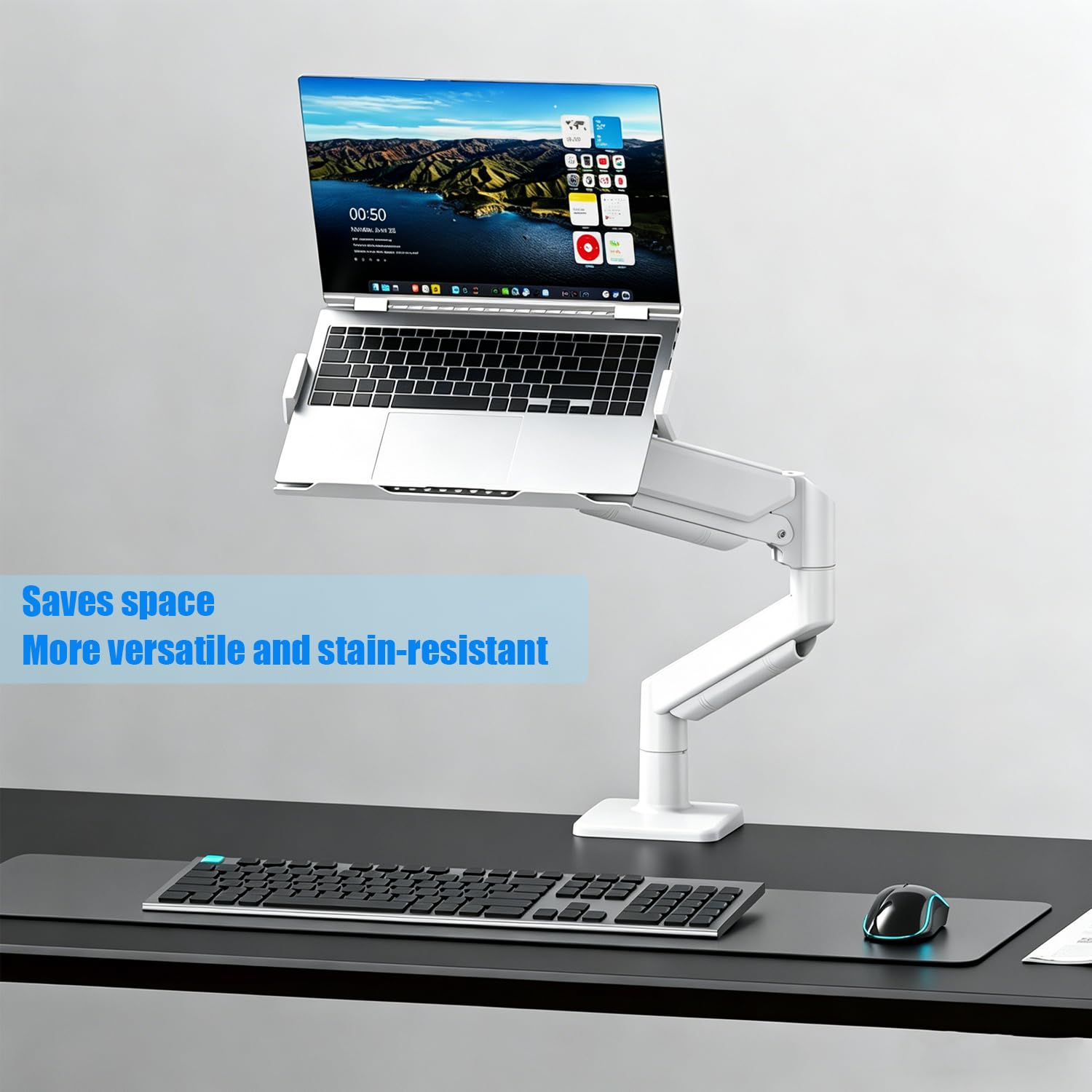 Braccio Monitor Scrivania,Supporto Per Monitor 2 In 1 Con Vassoio, Capacità Fino a 10 Kg, Altezza Regolabile,Compatibile Con Laptop Fino a 17 Pollici, Braccio Per Scrivania Con Morsetto/Foro,bianco