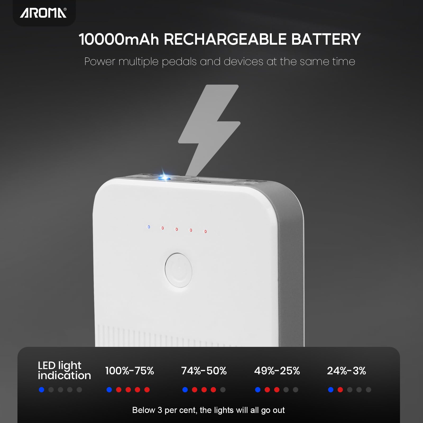 Aroma Alimentatore Ricaricabile a Batteria per Pedaliera Chitarra con Power Bank Integrato da 10000mAh per Pedali Effetto a 9V e Altri Dispositivi
