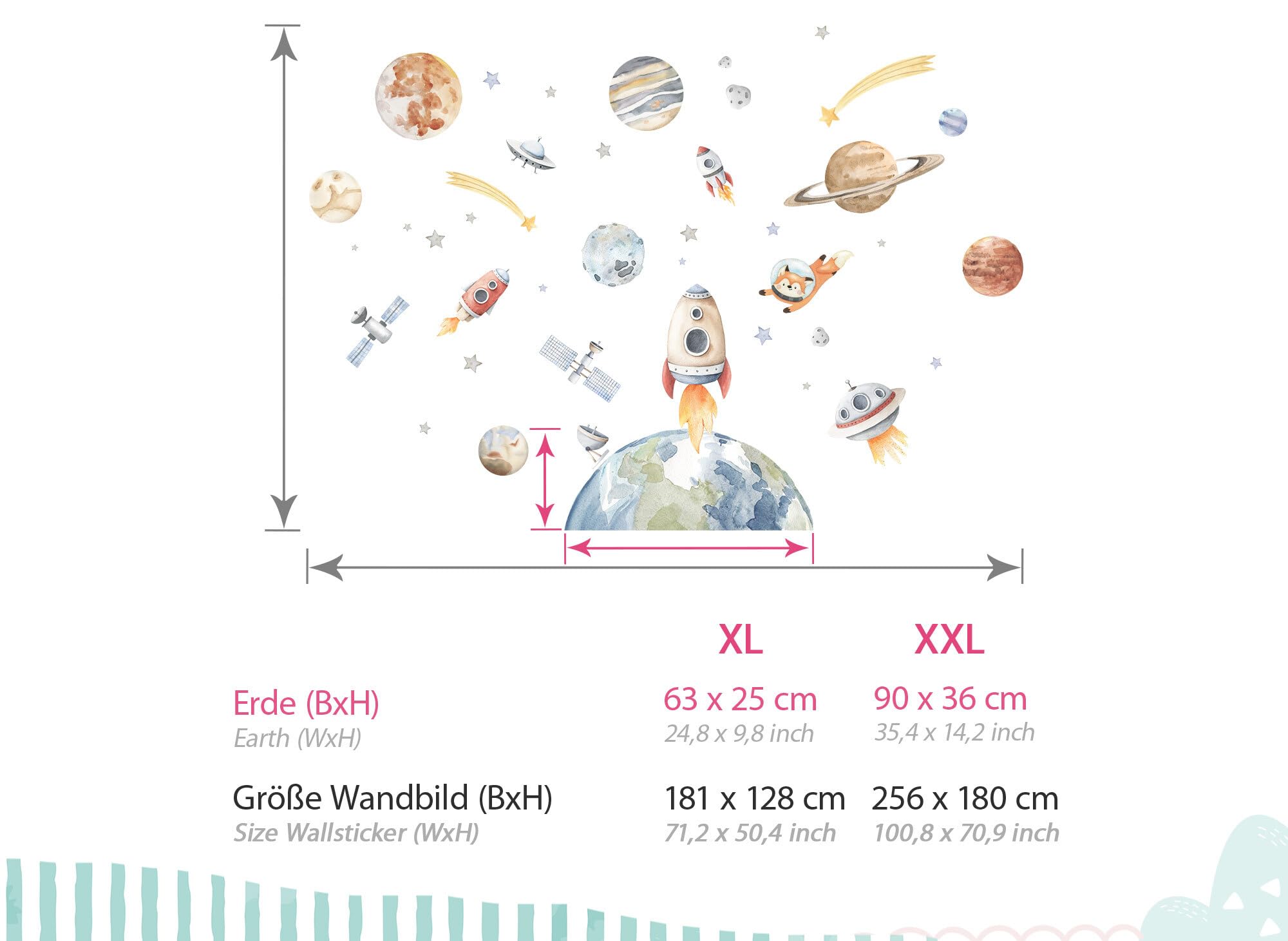 Wandsticker Planeten Weltall Wandtattoo Babyzimmer Sonnensystem Sterne Wandaufkleber Raketen Weltraum Kinderzimmer selbstklebend DK1133-05