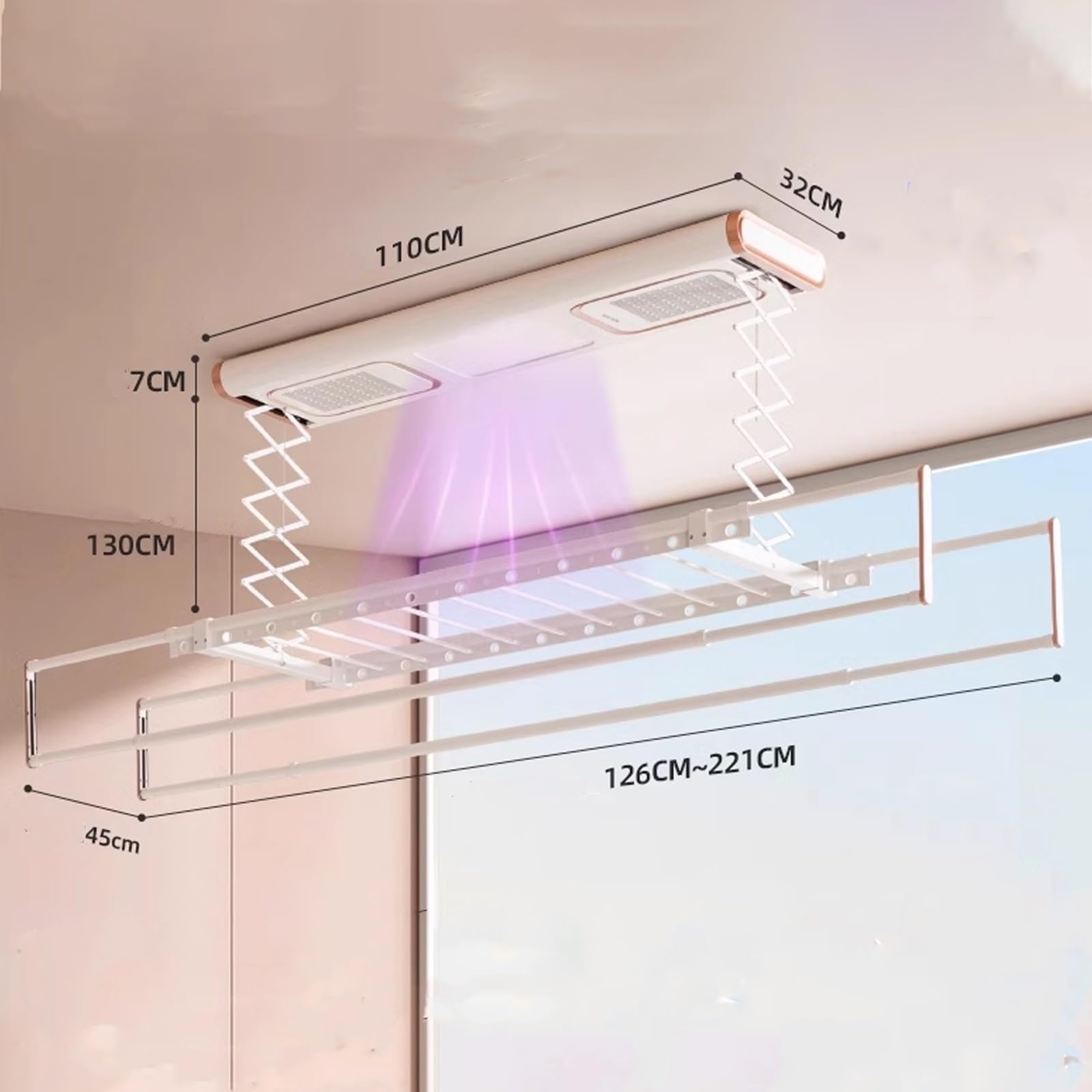 Tendedero Plegable de Metal con Capacidad de Carga de 35 kg, tendedero eléctrico para Toallas de 130 cm, tendedero pequeño para balcón montado en el Techo, Adecuado para el