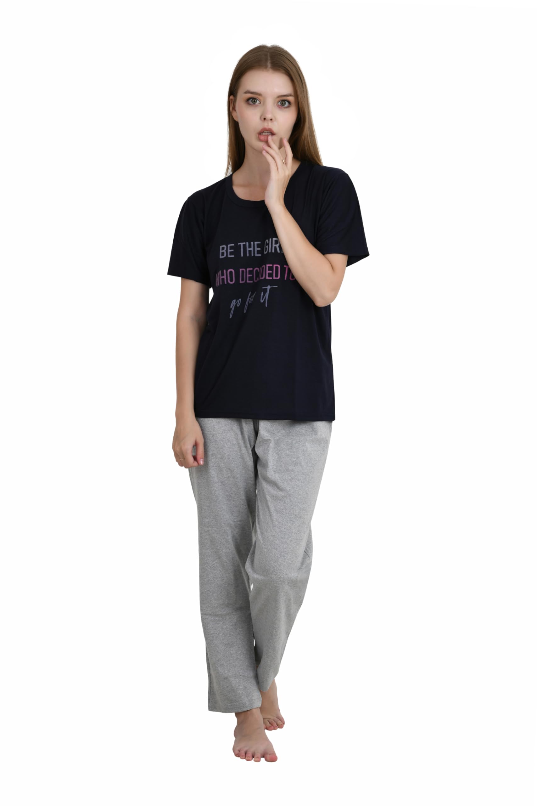 AJ Hosiery Women’s Cotton Night Suit Set Round Neck Graphic Printed T-Shirt with Pajama Nightwear Sleepwear & Loungewear Tshirt Pyajama Set-picture-59