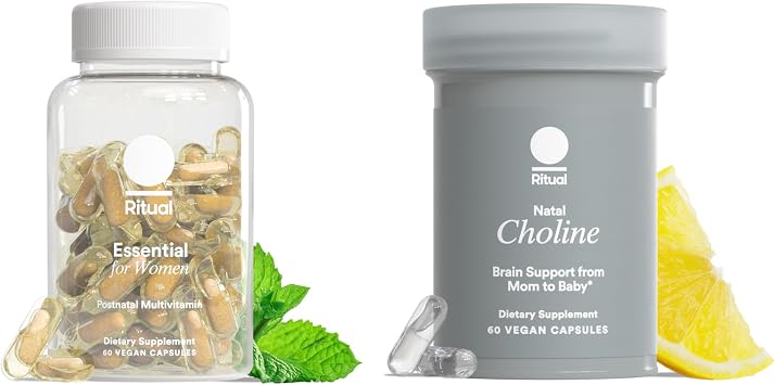 Ritual Mom-to-Baby Set with Prenatal Vitamins and Natal Choline Supplements, Supports Pregnancy, Babys Cognitive Function, Fetal Brain Development, 30 Day Supply