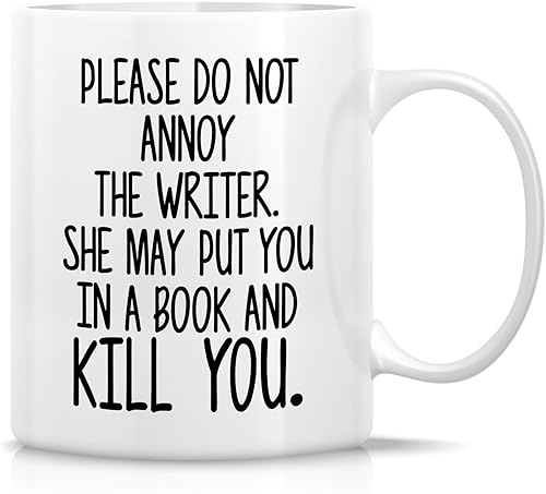 Retreez Taza divertida de escritor con texto en inglés "Please Do Not Annoy The Writer, autor literario de novelas literarias", tazas de café de