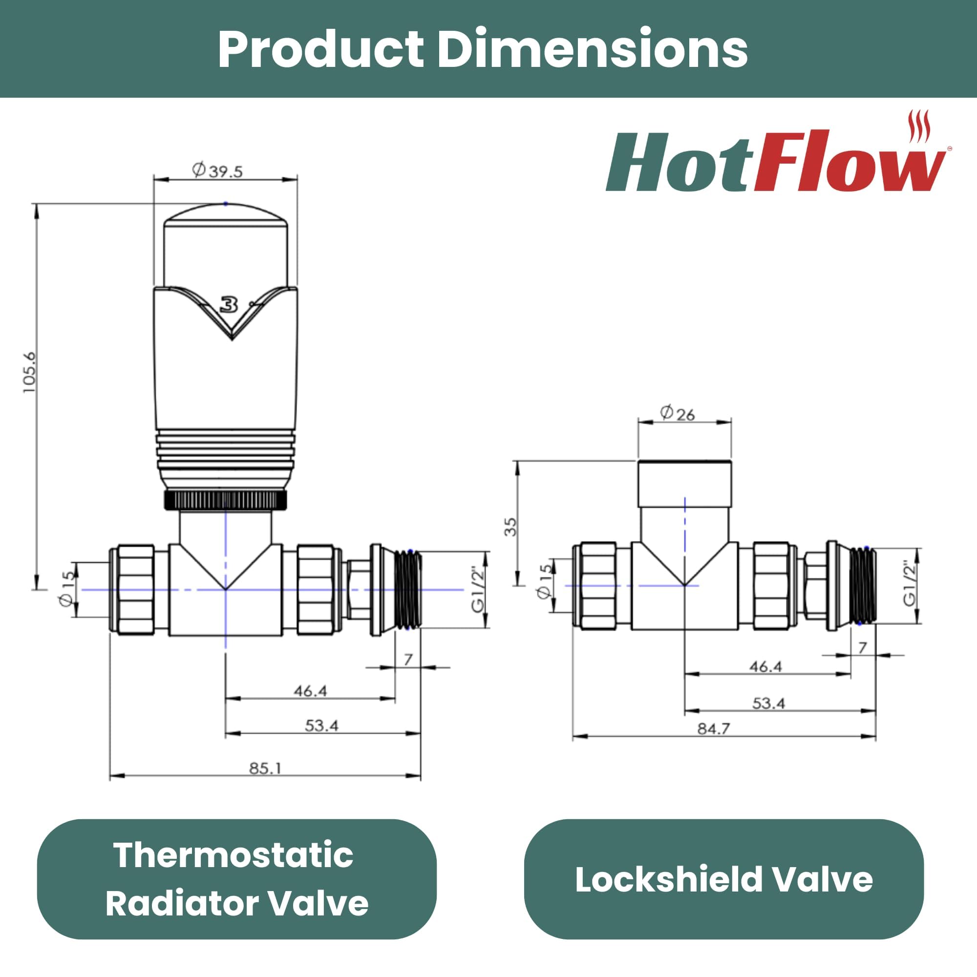 Hot Flow White Marella 3 Modern Thermostatic Radiator Valve Straight TRV. Includes Straight TRV Body - Image 4