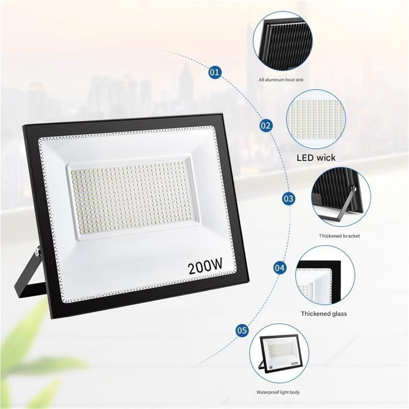 Mini proiettore da 100 W for esterni impermeabile Illuminazione a LED ultrasottile e a risparmio energetico Per garage, patio e portico