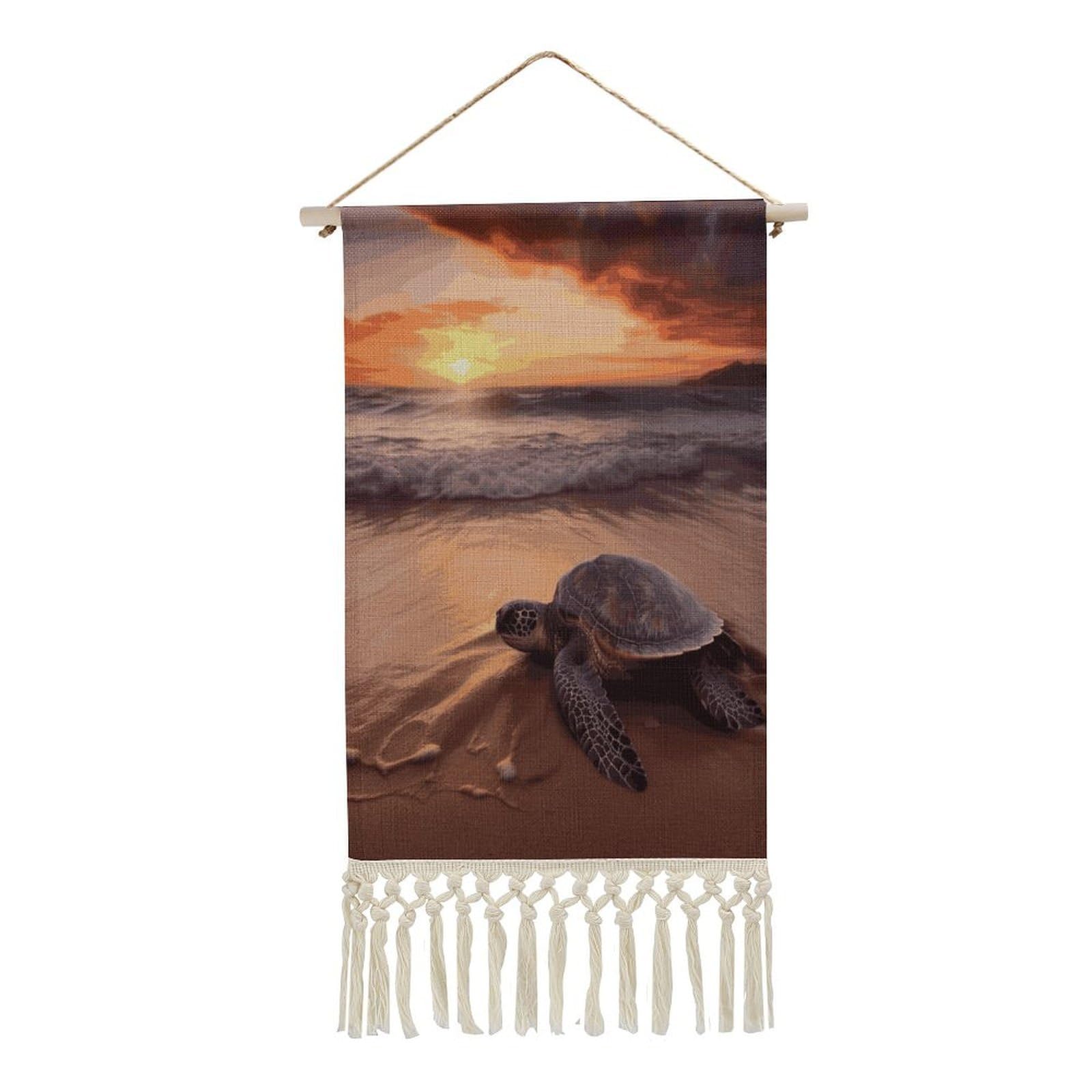 Adfgyerh Style Sea Turtle Sunset Tapestry With Tassels Cotton And Linen Hanging Posters, Wall Art For Travel Gift, Wall Tapestry For Office Home Decor Bedroom Living Room Decor