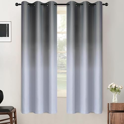 SimpleHome - Cortinas para oscurecer dormitorio de niños, 63 pulgadas de largo, gradiente de color blanco y gris a gris, con aislamiento térmico y