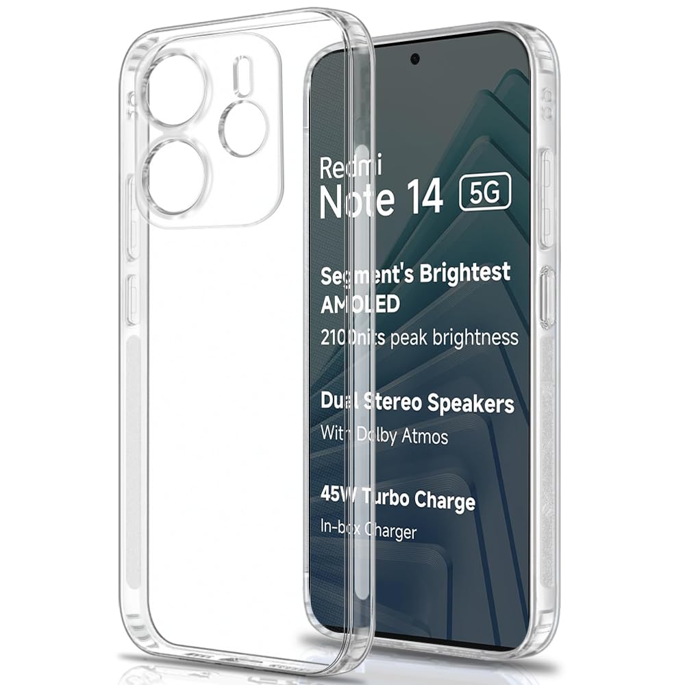 TheGiftKart Back Cover Soft Case for Mi Redmi Note 14 5G | Best Camera Protection | Inbuilt Dust Plugs & Anti-Slip Grip | Ultra Clear Slim Back Cover Case for Redmi Note 14 5G (Silicone, Transparent) TheGiftKart Back Cover Soft Case for Mi Redmi Note 14 5G | Best Camera Protection | Inbuilt Dust Plugs & Anti-Slip Grip | Ultra Clear Slim Back Cover Case for Redmi Note 14 5G (Silicone, Transparent)