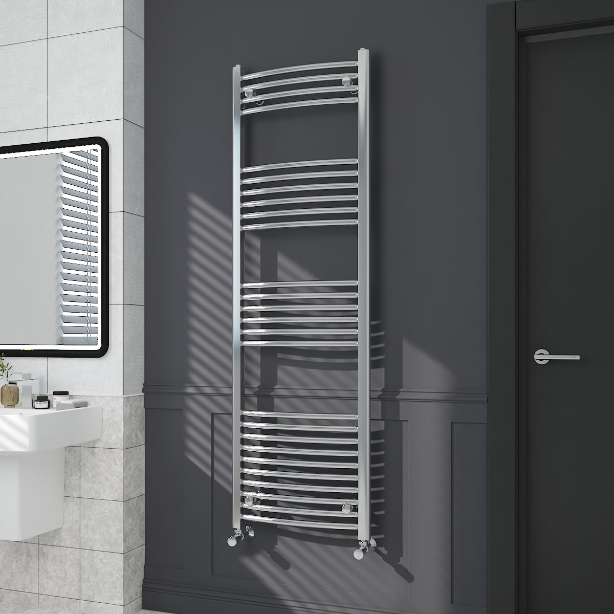 Warmehaus Chrome Contemporary Curved Bathroom Heated Towel Rail Radiator Rad 1600 X 500Mm
