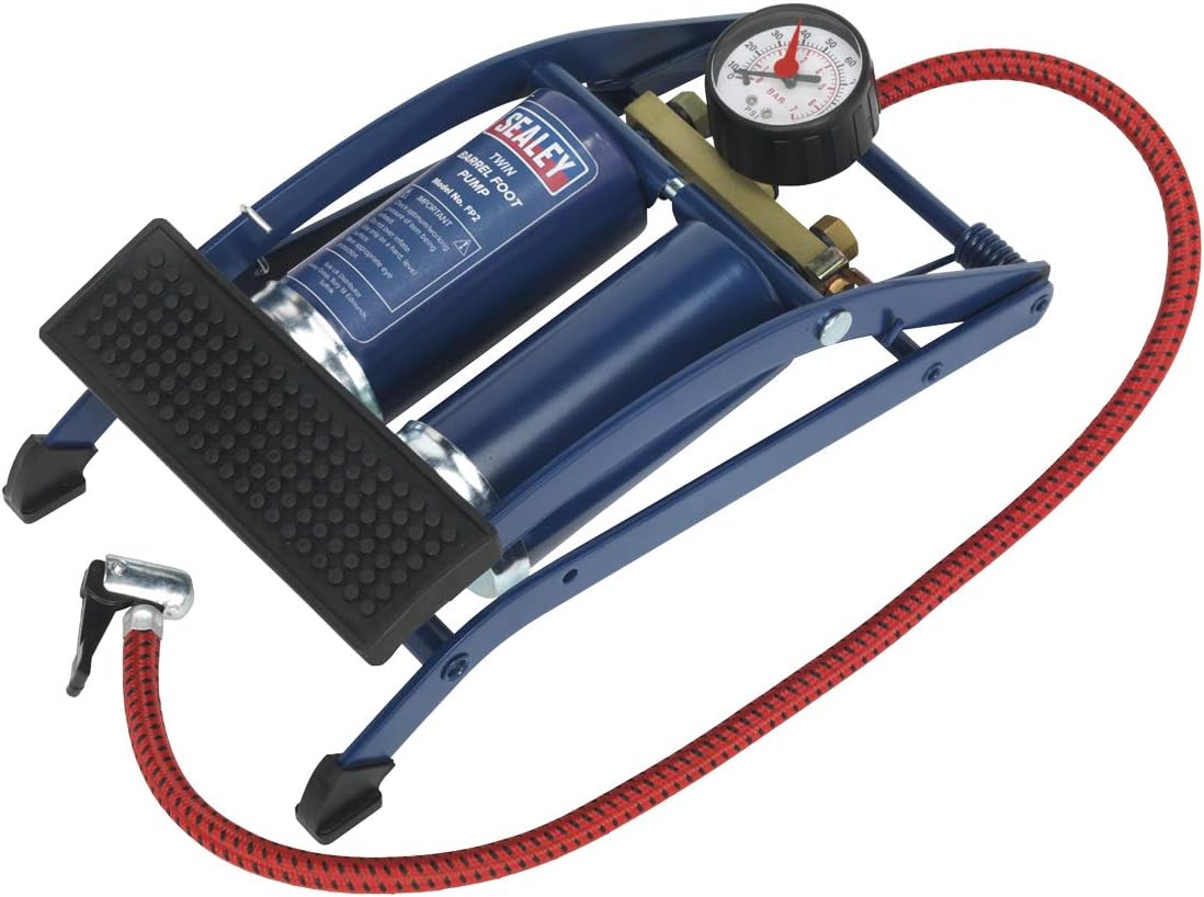 Sealey Fp2 Foot Pump Twin Barrel, Red
