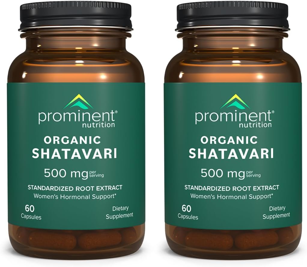 Prominent Nutrition Organic Shatavari Capsules, Hormone Support for Women, 500 mg, 60 Count, Standardized Root Extract Formulated for Women’s Health - 2 Pack
