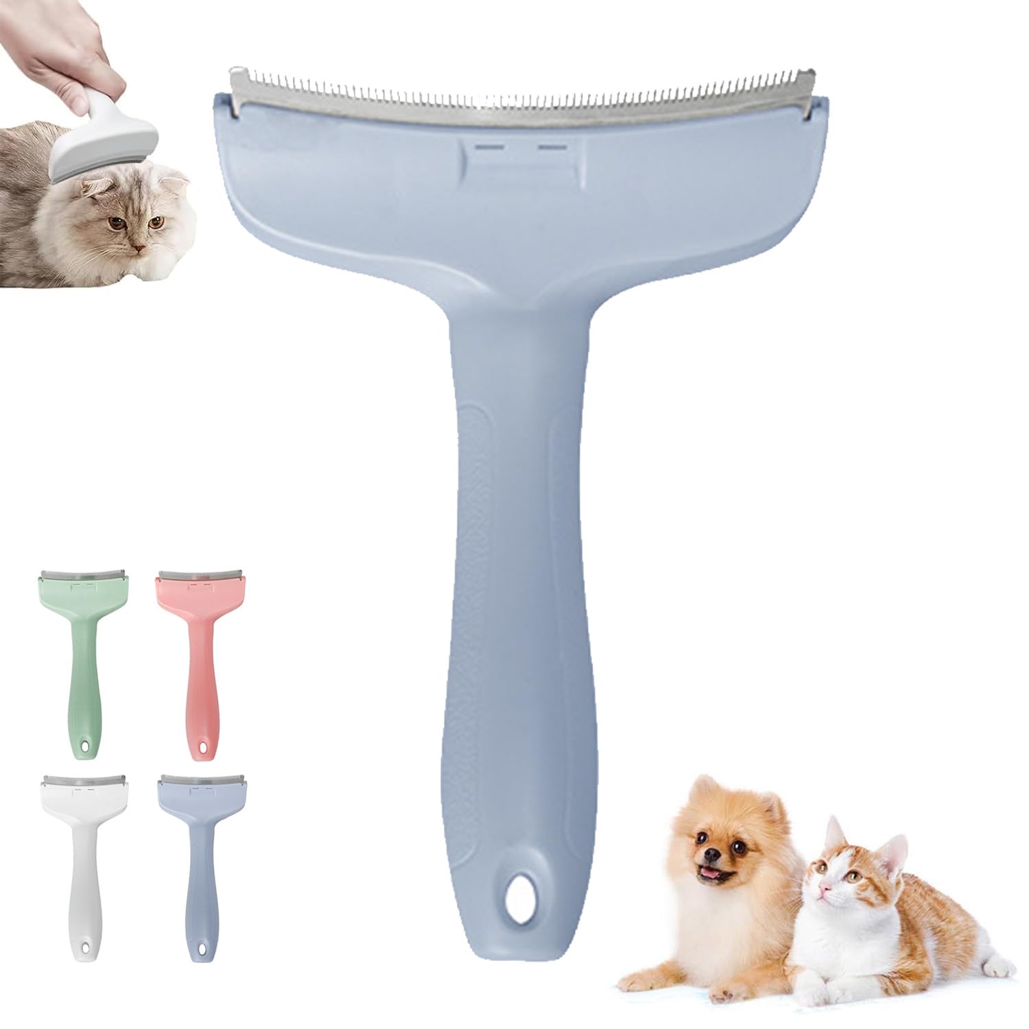 V-Tooth Deshedding Comb for Pets, Doggocomfy Pet Comb Pro, Meowvo Tight V-Tooth Deshedding Combs Tool for Pets, Pet Deshedding Tool with Curve Blade for Dogs & Cats (Blue, L)