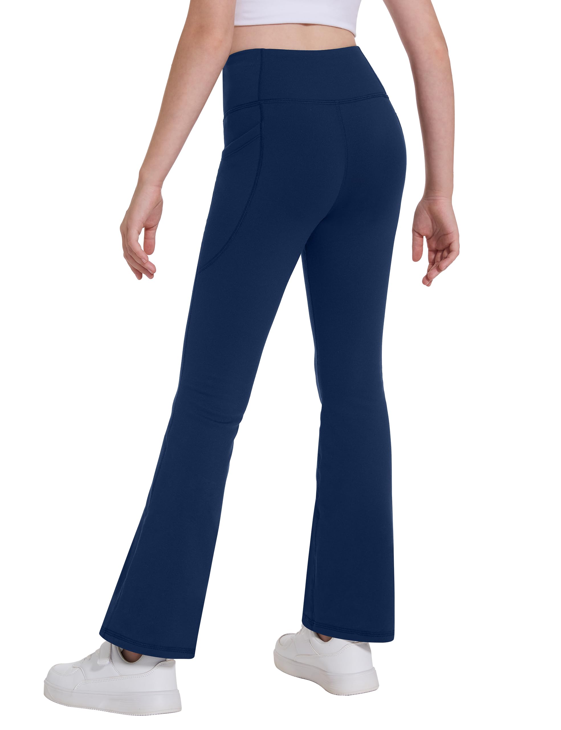 Desol Paquete de 2 leggings acampanados con forro polar para niñas con bolsillos, pantalones de yoga de cintura alta, pantalones térmicos de invierno