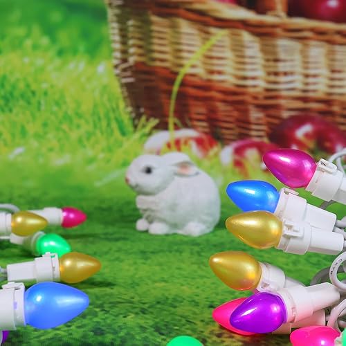 Miniatura 5 de Guirnalda de luces LED de cristal multicolor C3 de 13.5 pies, luz pastel de Pascua, 120 V, certificación ETL, cable blanco para fiesta, patio,