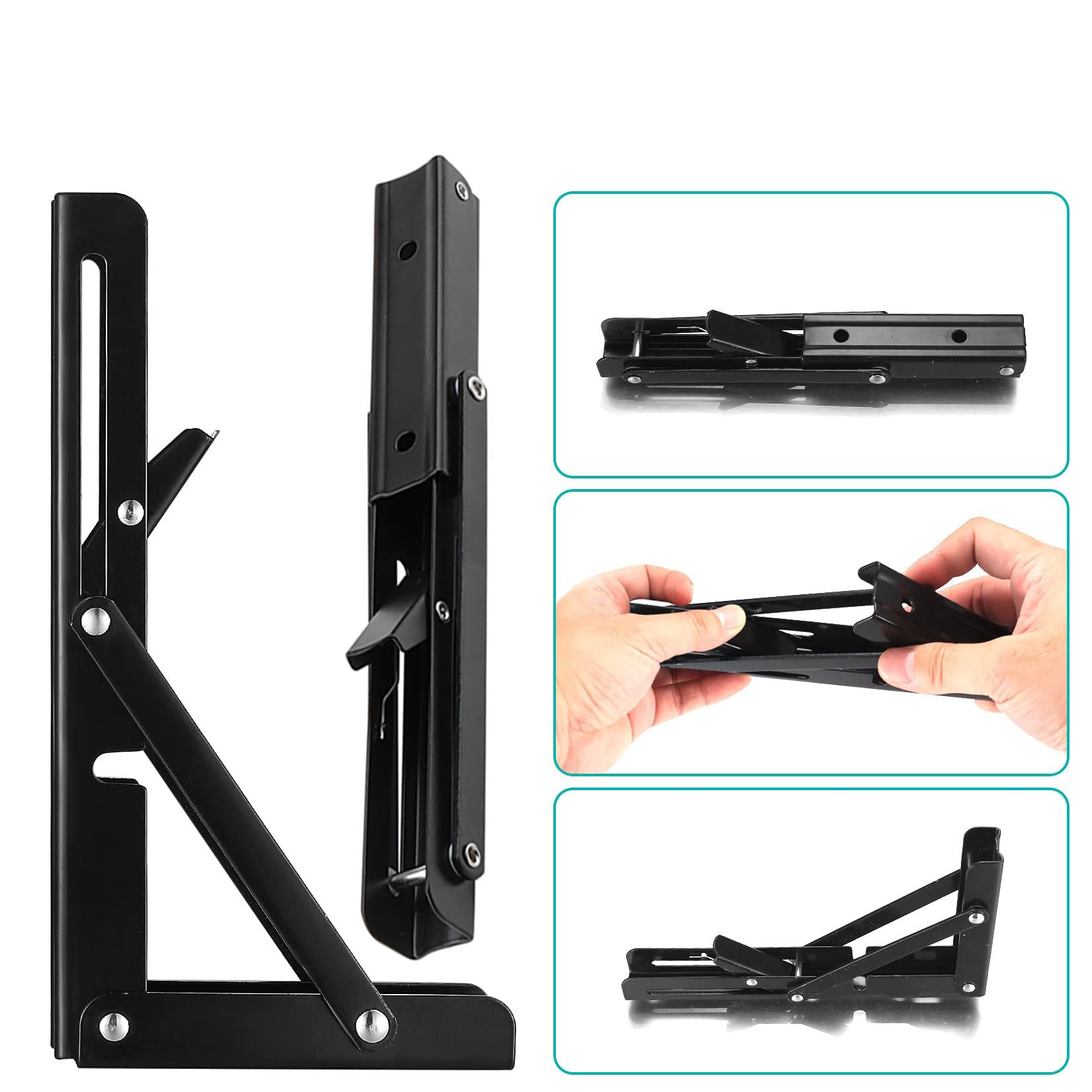 Folding Shelf Brackets,2 PCS Collapsible Shelf Brackets Triangle Shelf Brackets Folding Hinge Shelf Brackets with Screws Heavy Duty Shelf Brackets Metal Shelf Brackets for DIY - Image 3