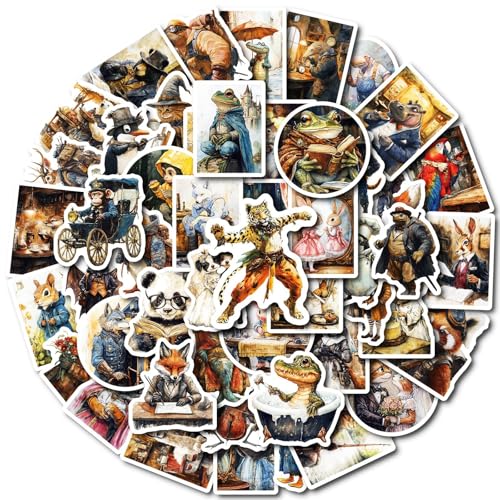 50枚入り 擬人化 アニマル ノンリピート グラフィティ 防水 ステッカー|手帳 ノートPC スマホ スーツケース