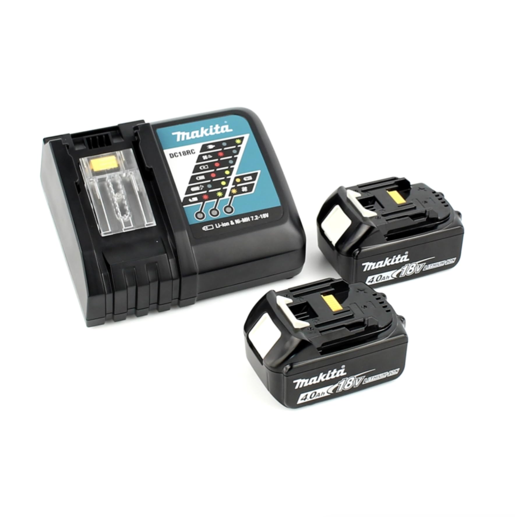 Makita DTM 51 RMJ 18V Li-Ion Herramienta multifunción en estuche Makpac con 2 baterías 4.0Ah y cargador rápido