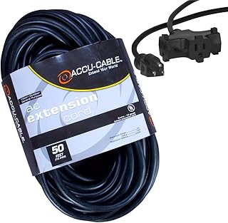 Accu Cable EC123-3FER50 Black 12 Gauge 3 Plug 50 Ft Extension Cable