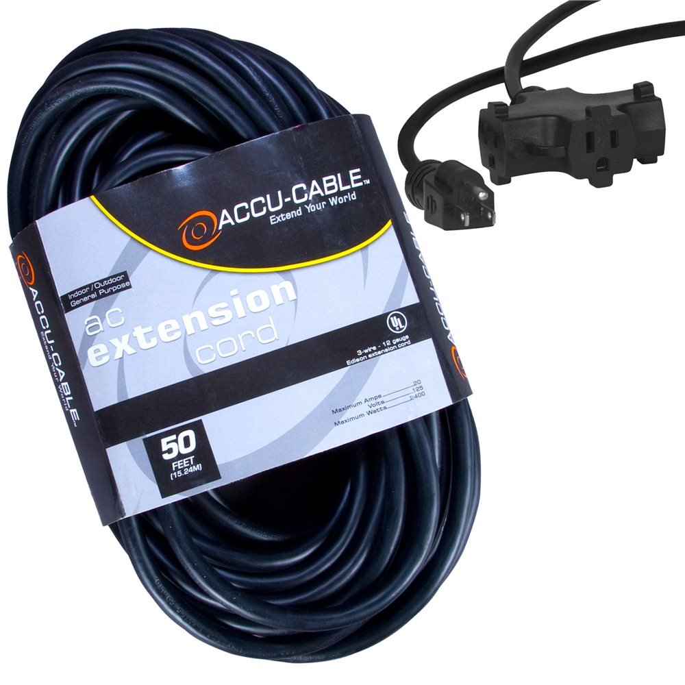 Accu Cable EC123-3FER50 Black 12 Gauge 3 Plug 50 Ft Extension Cable-image-37