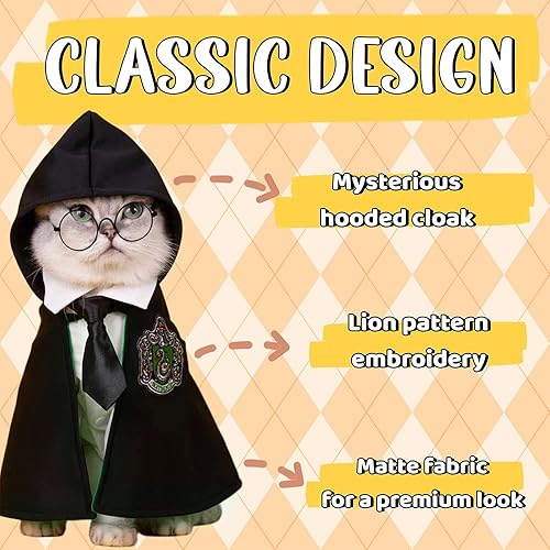 Miniatura 2 de Ginkago Disfraz de Halloween para perro y gato, capa de disfraz de brujamago para fiesta de Halloween, cosplay, accesorio de fotos con gafas y