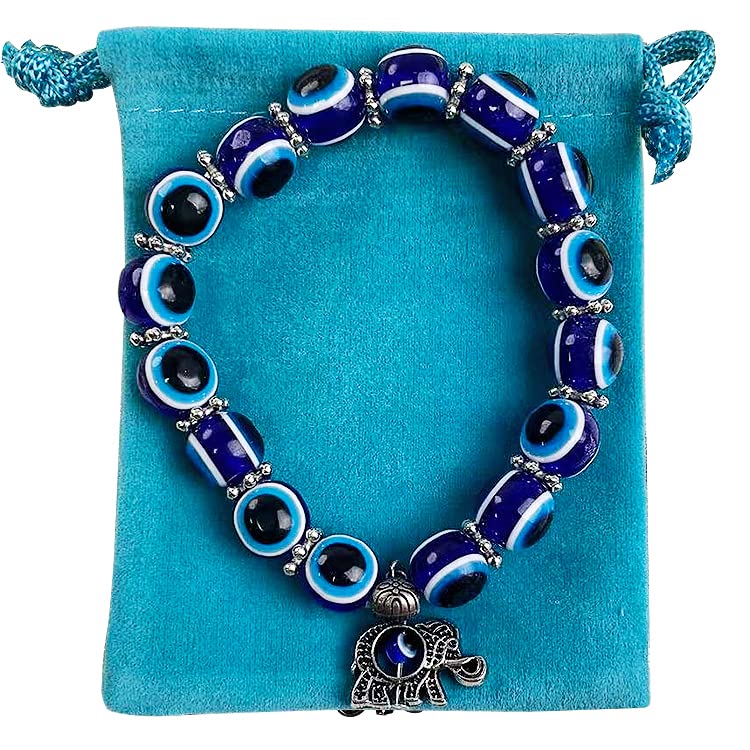 Classic Blue Palm Round Glass Bead Bracelet Wishing Elastic Rope Chain Bracelet Fashion Handmade Bracelet for Men and Women (Elephant)