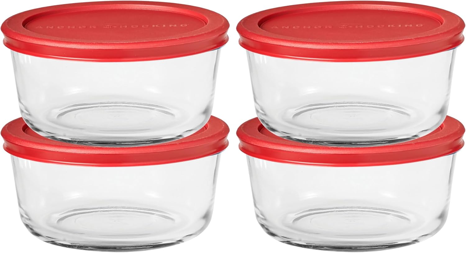 Anchor Hocking SnugFitTM Round Food Storage Containers with Lids (4-Piece, 4-cup, Red, oven-safe) Red 4 Cup