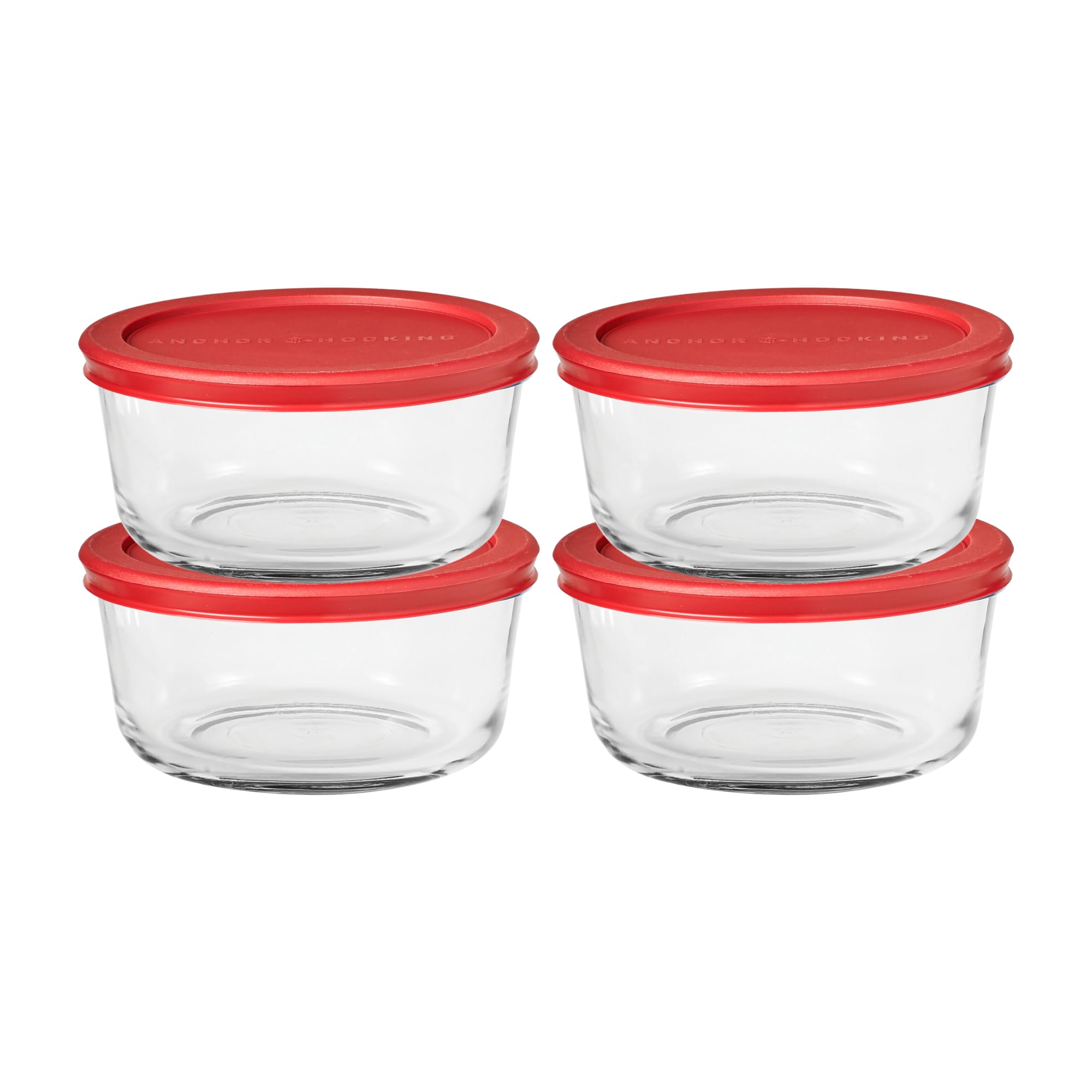 Photo 1 of ***MISSING PARTS*** Anchor Hocking SnugFitTM Round Food Storage Containers with Lids (4-Piece, 4-cup, Red, oven-safe)