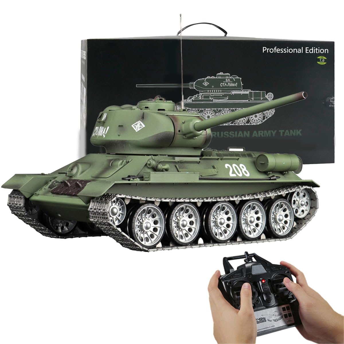 Czołg RC 1:16, radziecki czołg średni T-34, 2,4 GHz, pojazd wojskowy z II wojną światową, pojazd pancerny z dźwiękiem i światłem, efektami dymu i strzelania, prezenty i dekoracja biurka dla