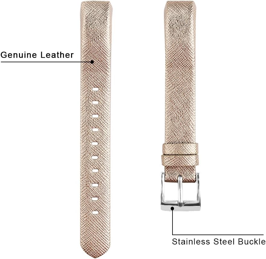 POY Replacement Bands Compatible for Fitbit Alta and Fitbit Alta HR, Genuine Leather Wristbands, Gold