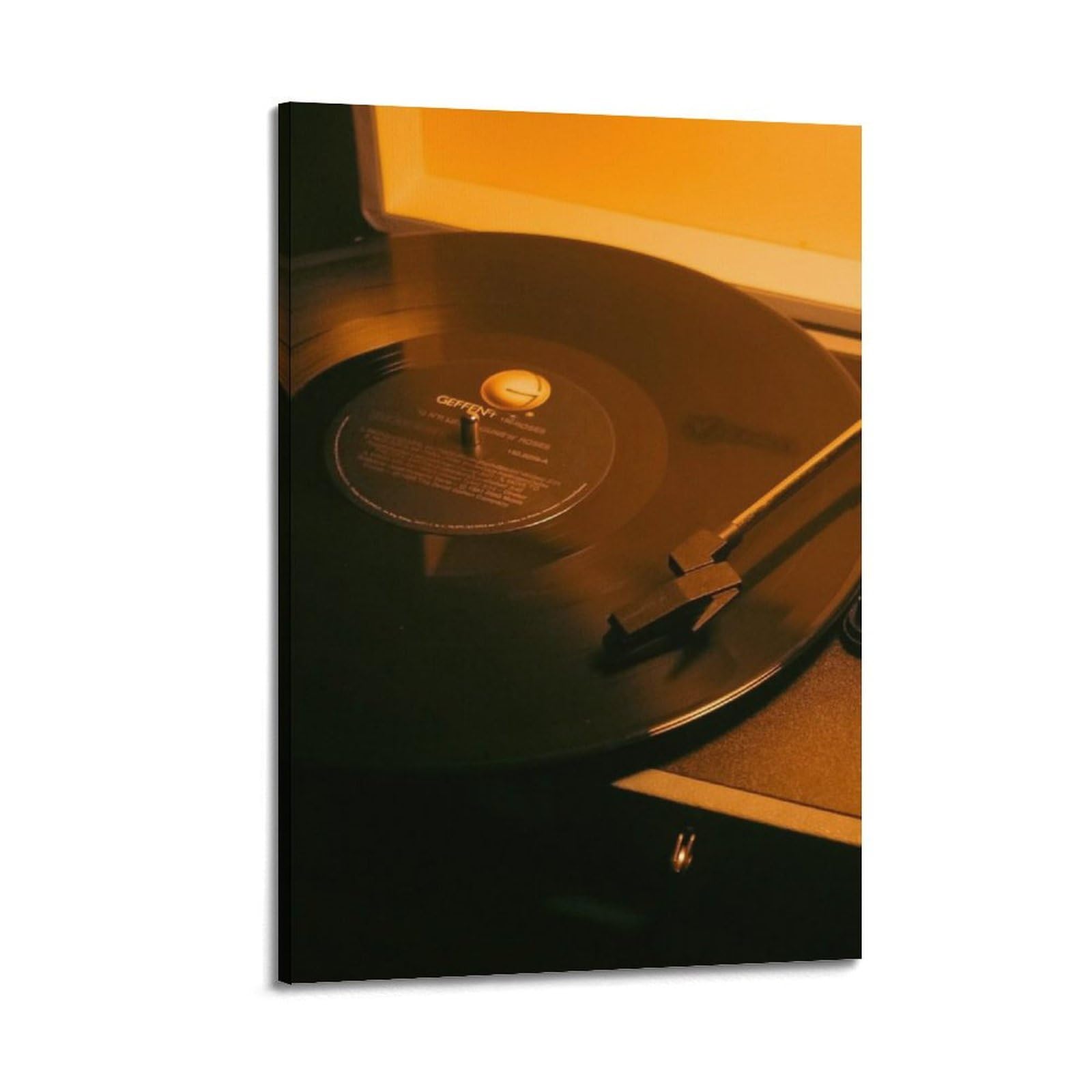 Gramofon z czarną płytą winylową w ciepłym świetle sztuka ścienna, retro muzyka dekoracja do domu i salonu plakat dekoracyjny obraz na płótnie plakaty ścienne i obraz artystyczny nadruk nowoczesna