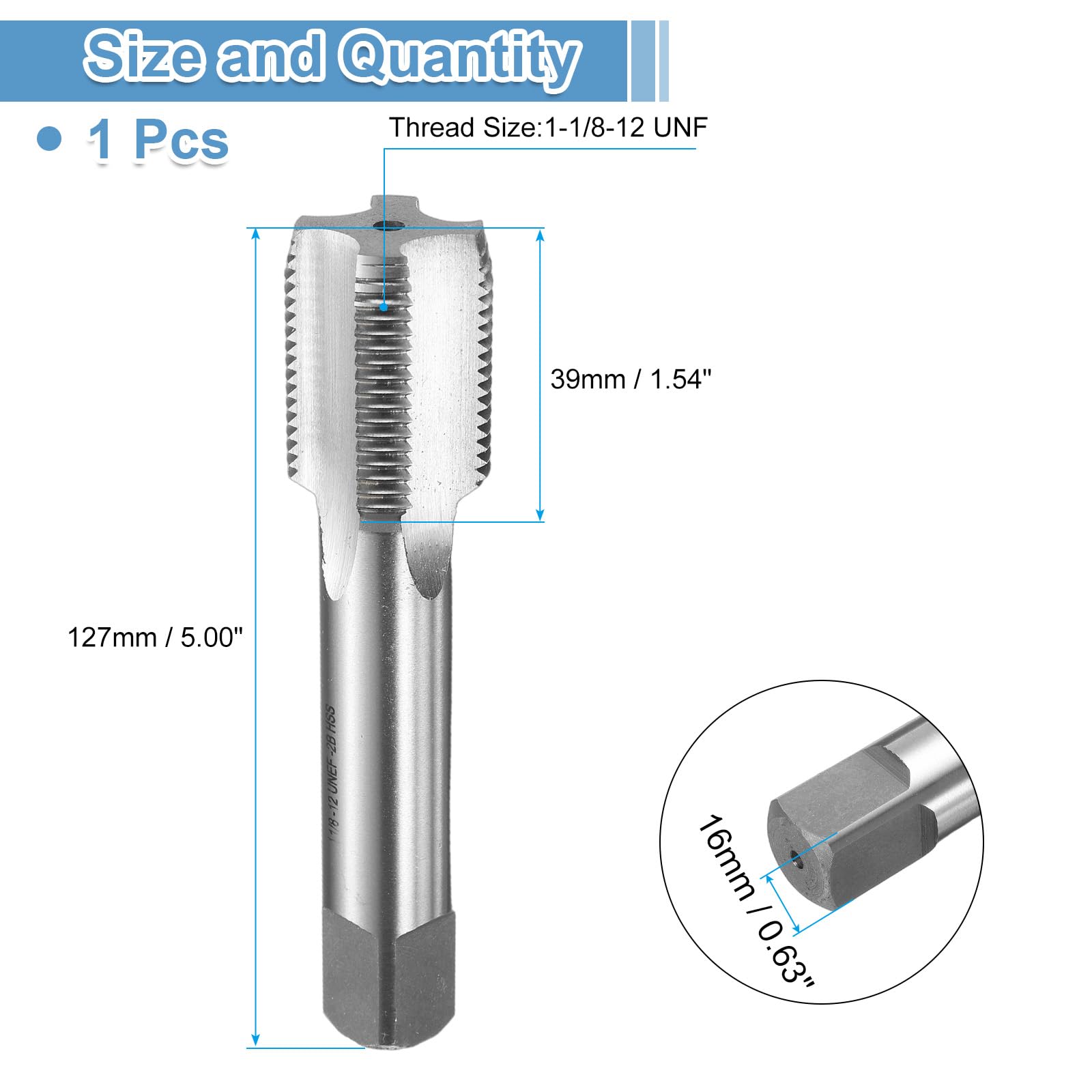 QUARKZMAN Maschietto A Mano Di Tipo Bottoming 1-1/8-12 UNF 2B Filettatura Stile Bottoming Maschietti Acciaio Ad Alta Velocità HSS6542 Scanalature Dritte Utensile