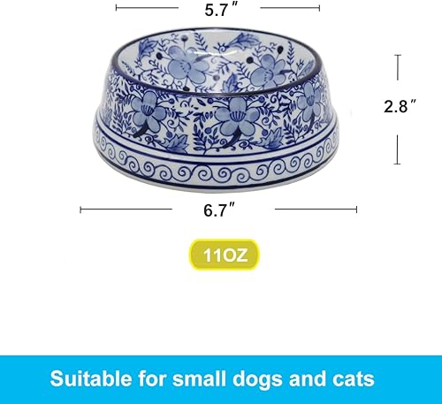 Miniatura 4 de Aimusego Plato chino de cerámica azul de 6.7 pulgadas para alimentos y agua para perros pequeños y medianos/gatos, tazón antideslizante de porcelana