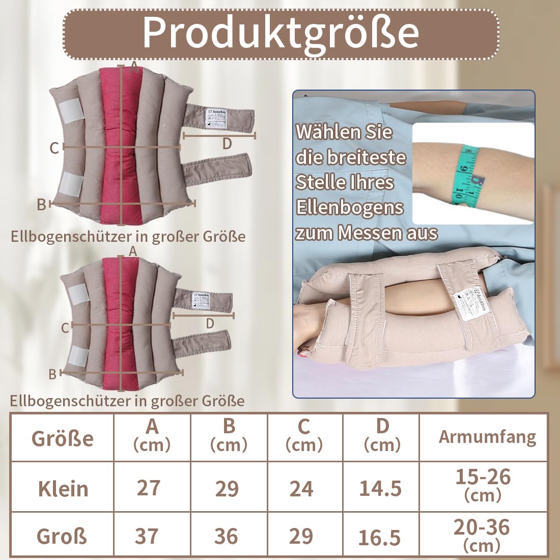 EZ Assistive Medizinischer Ellbogenschützer für Senioren und bettlägerige Patienten mit weicher Faserpolsterung (Khaki, Übergrößen)
