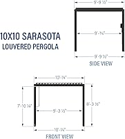 Vista 3 de Backyard Discovery Sarasota - Kit de pérgola con listones de acero galvanizado de 10 x 10 pies con techo ajustable, sombra, protección contra