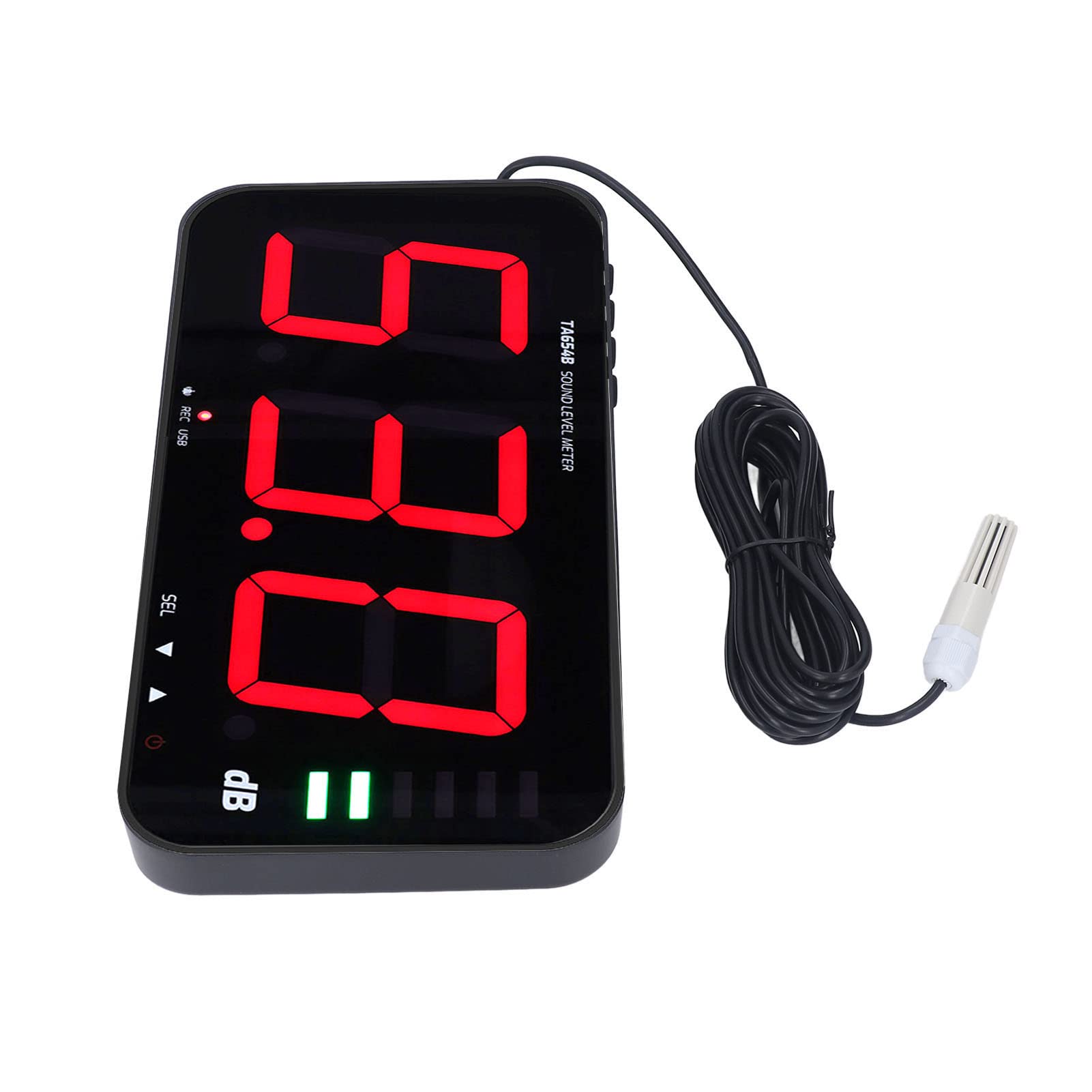 Lector Digital de Decibelios Medidor de Nivel de Sonido para Colgar en la Pared para Alarma de Ruido Ambiental, Material ABS Negro Pantalla de 13 Pulgadas TA654B para el Hogar, la Oficina y