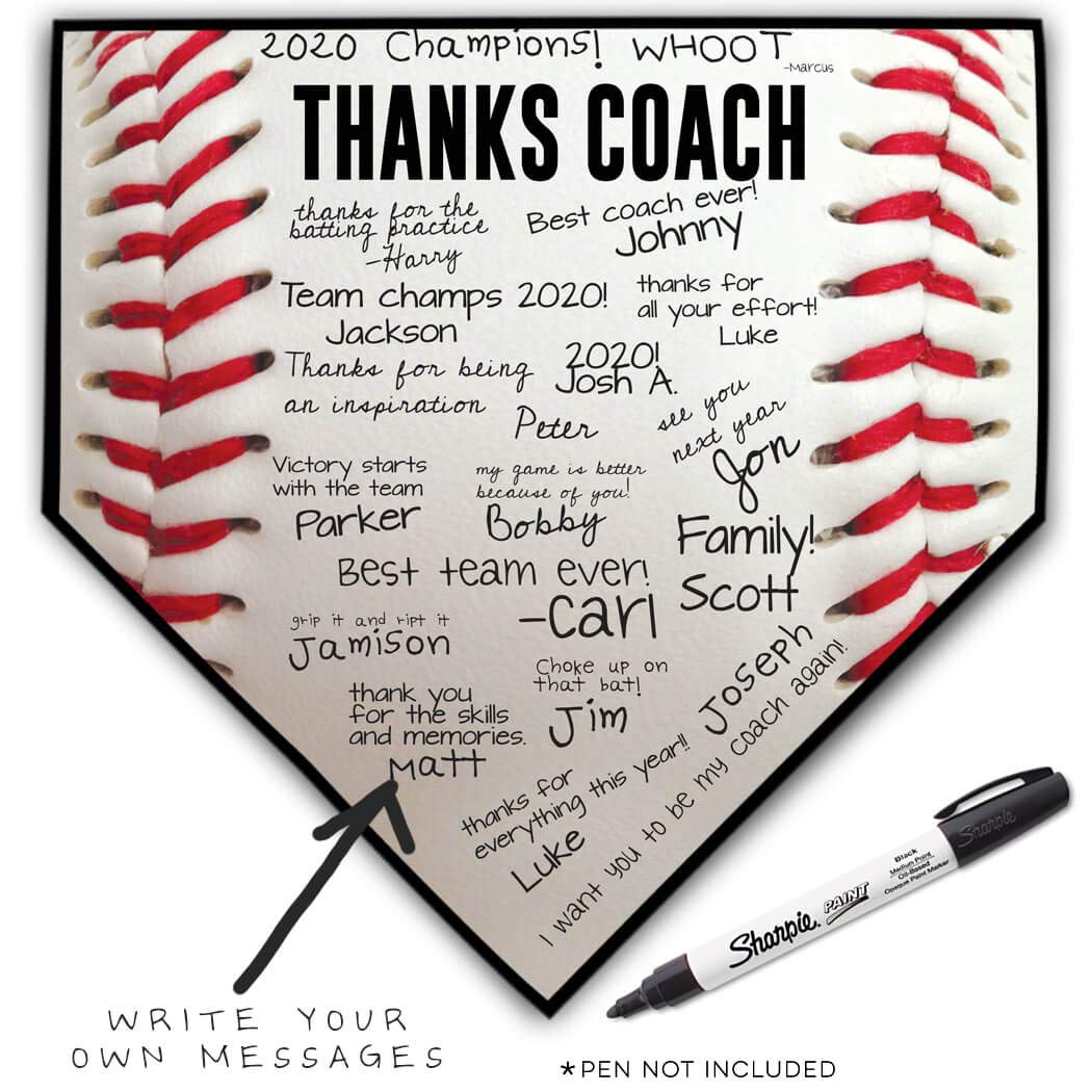 ChalkTalkSPORTS Baseball Stitches Home Plate Plaque | Thanks Coach | Ready to Autograph