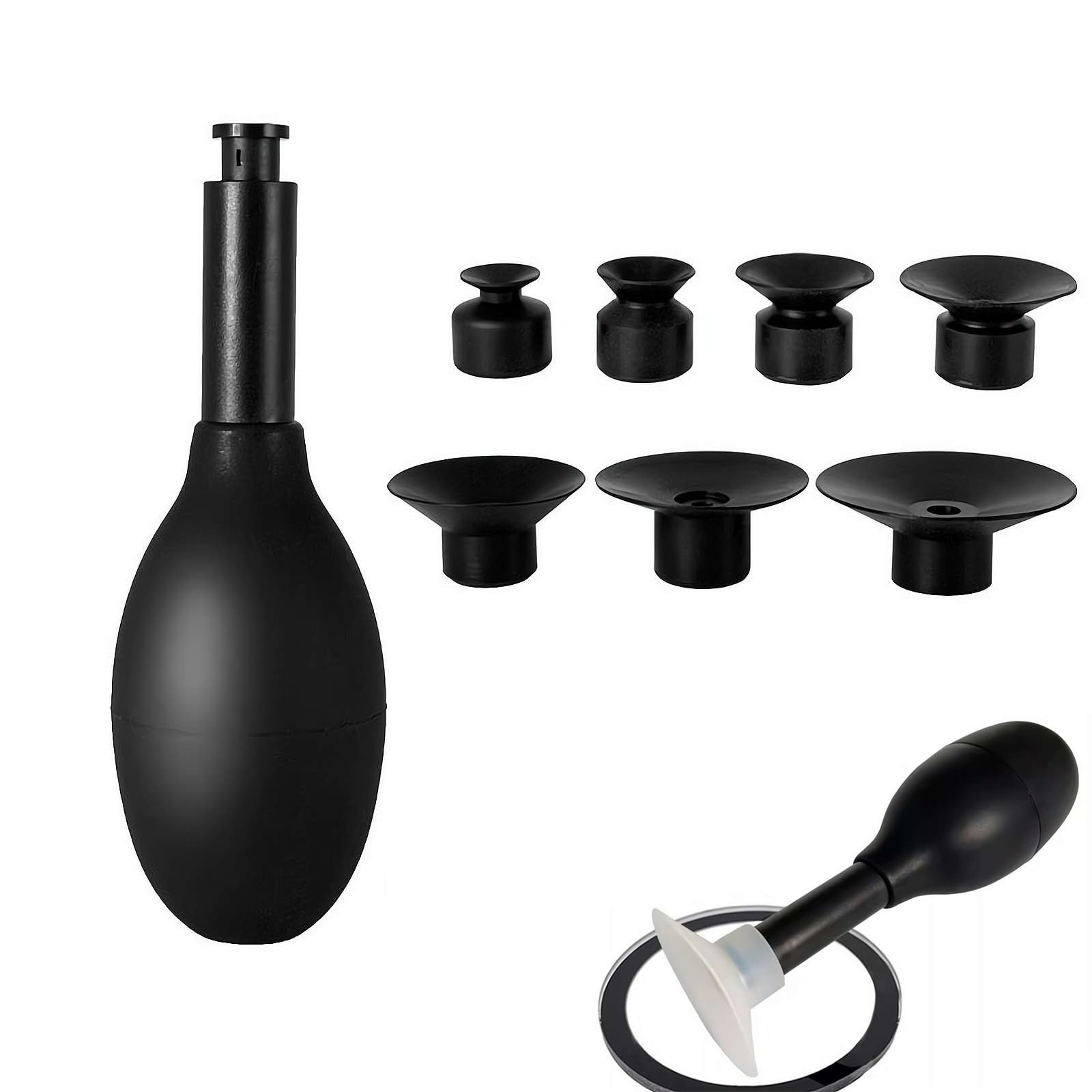 Lens Sucker Kit,IC Pick Up Vacuum Suction Pen with 7/9 Interchangeable Suction Cups Lens Repair Tool,Black Silica Gel for Lens Repair,Clean and