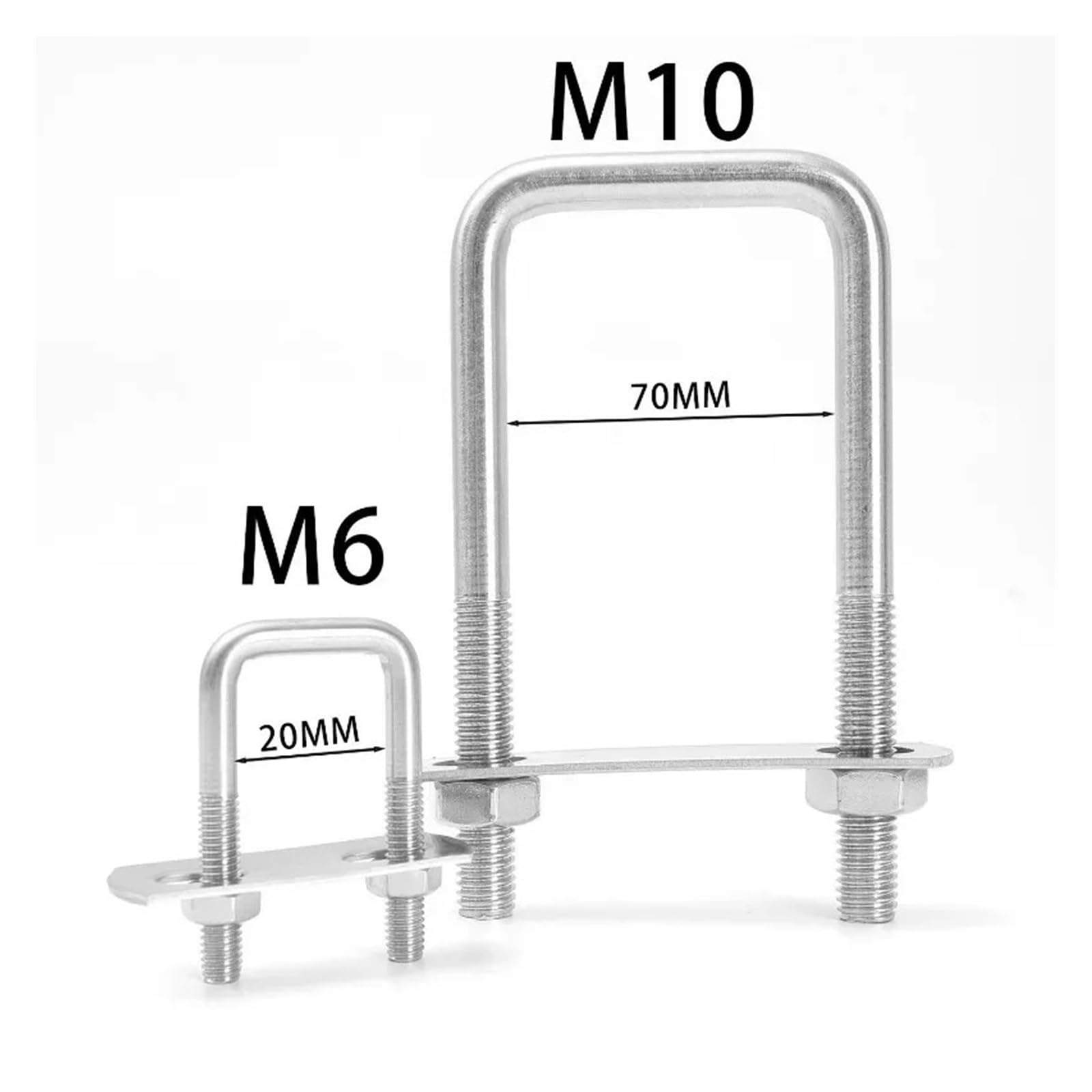 Śruby U kwadratowe, Kwadratowe śruby U M6/M10 ze stali nierdzewnej, kątowe z nakrętkami i podkładkami płyty ramy(M10x70x100mm 2sets)