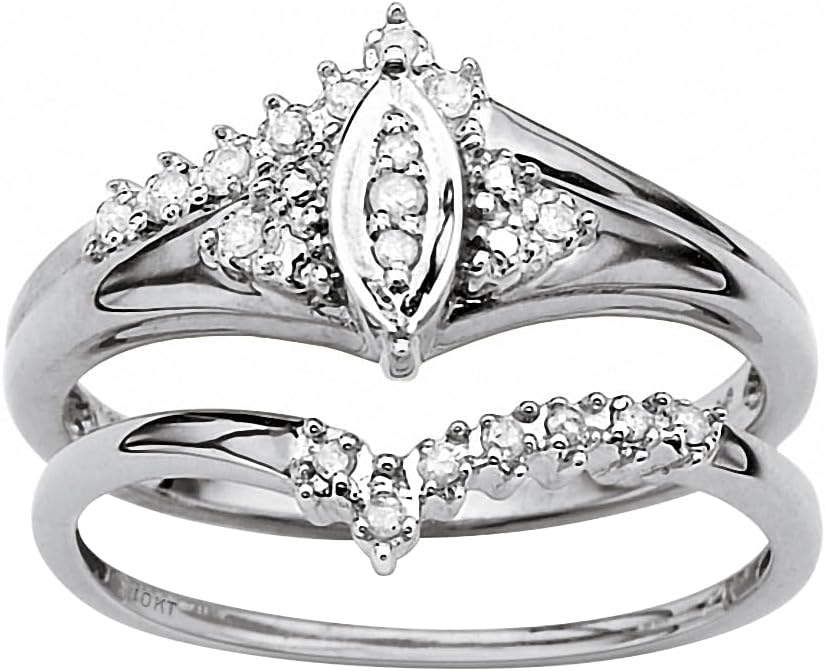 PalmBeach 10K White Gold Round Genuine Diamond Bridal Ring Set (1/8 cttw, I Color, I3 Clarity) Sizes 6-10