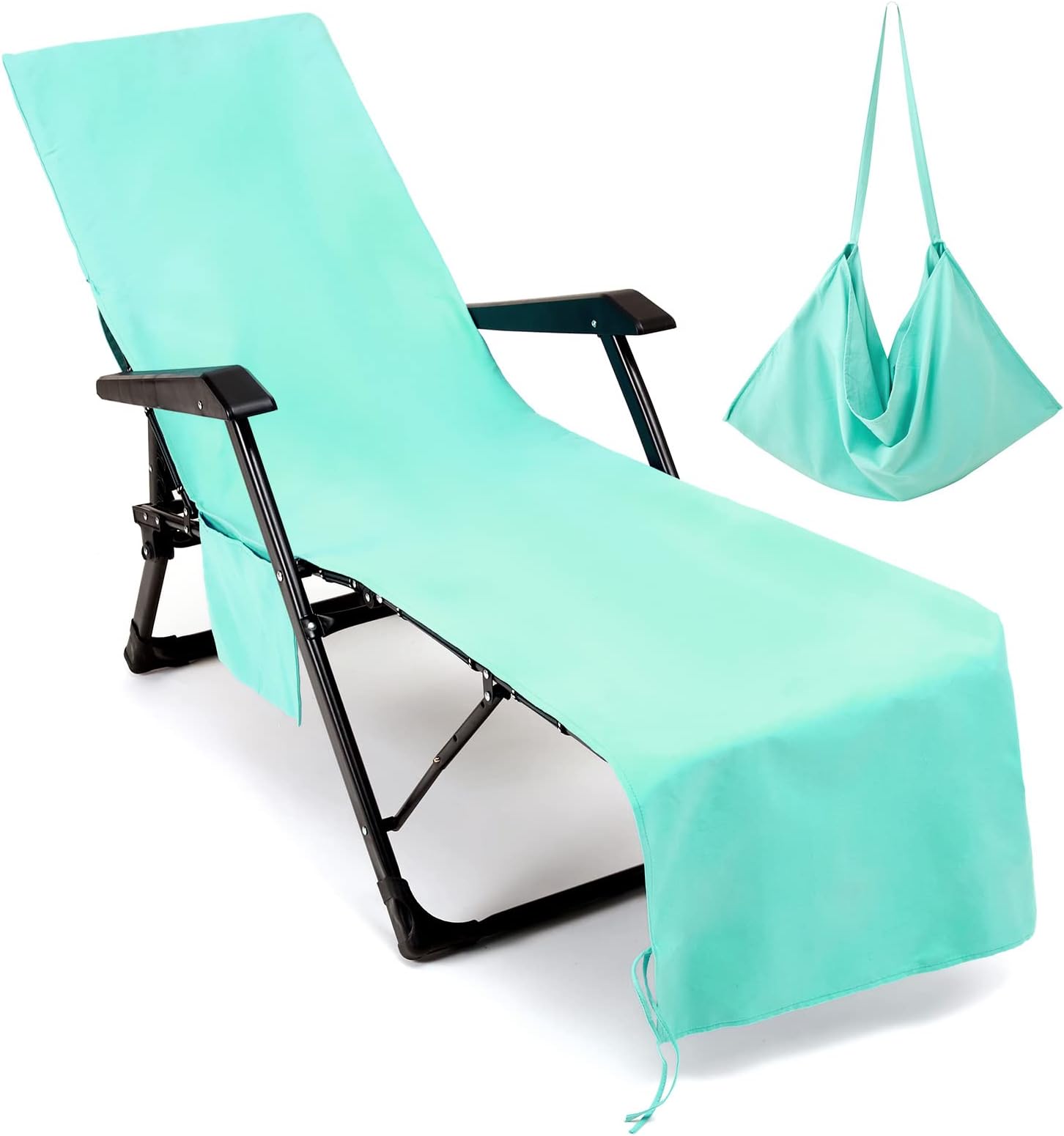 85 x 30 inch Microfiber Beach Chair Towel Cover Lounge Chair Cover Pool Chair Cover with Pockets Soft and Quick Dry Chaise Towels Cover for Holidays Sunbathing Beach Hotel, Green