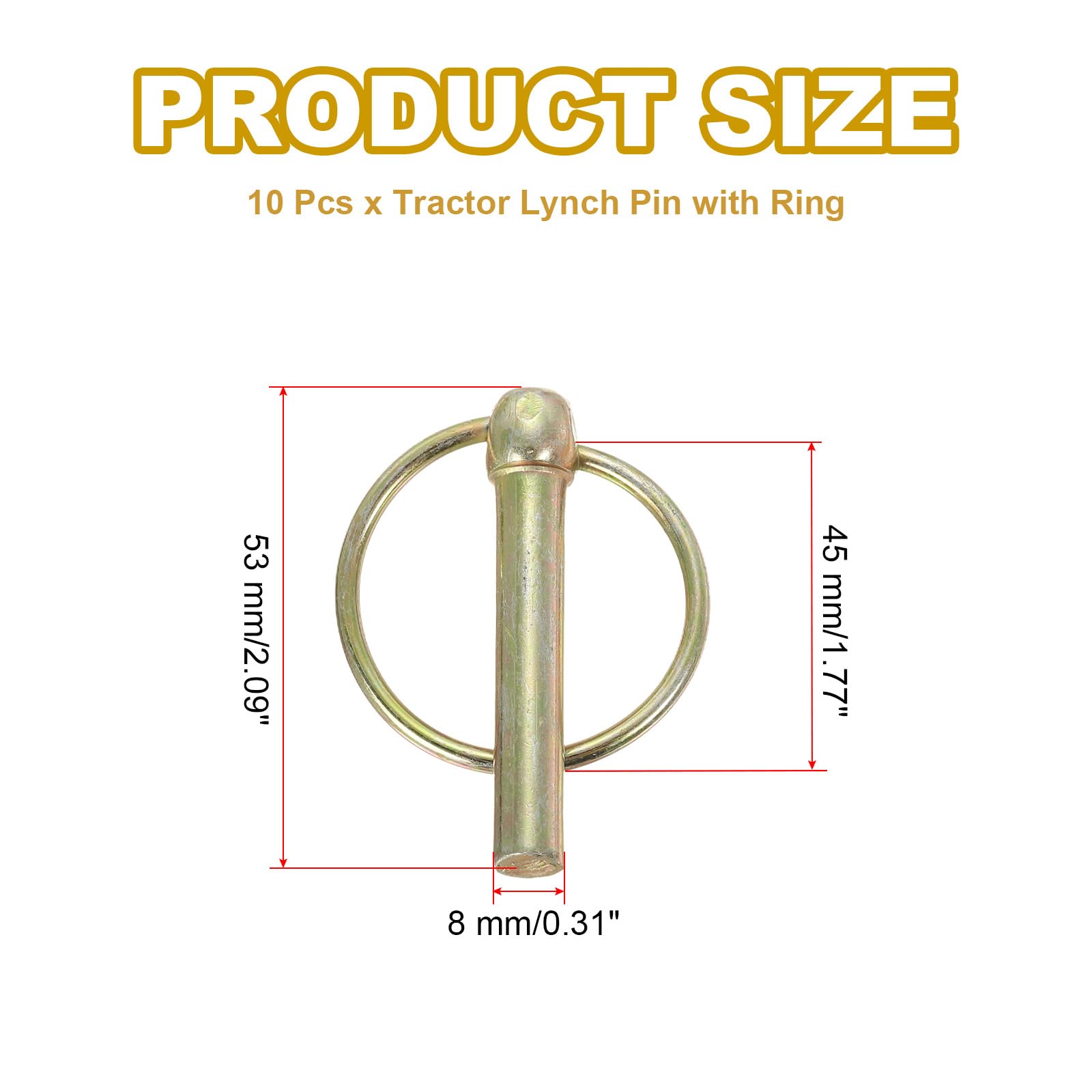 PATIKIL M8x45 mm Tractor Lynch Pin with Ring, 10 Pcs Heavy Duty Assortment Kit Lock Pin Clips for Tractors Trailer Farm Trucks Mowers, Rose Gold