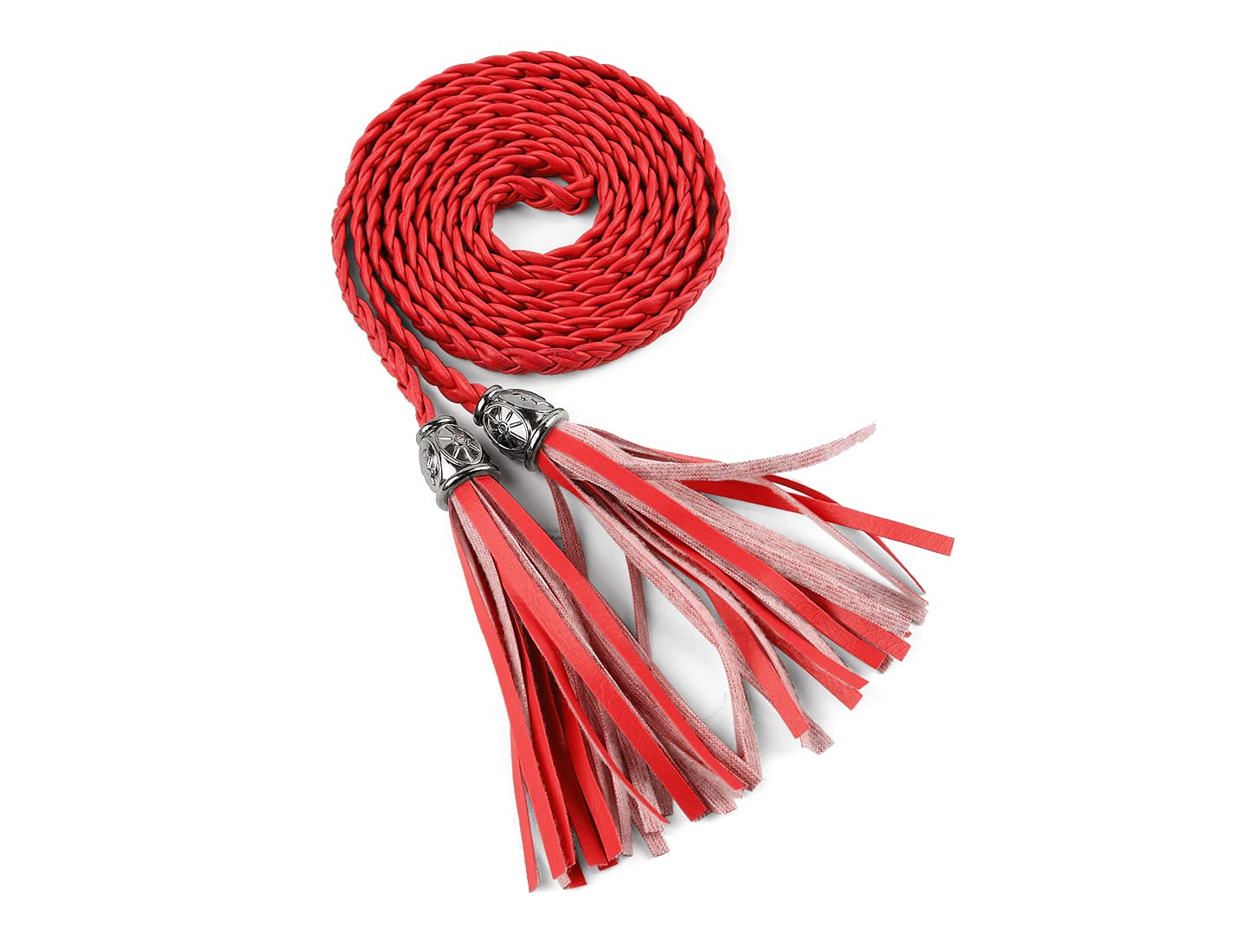sourcing map Women's Tassel Braided Belts Skinny Woven Waist Belts for Skirt Dress Red 132 cm/52 inches