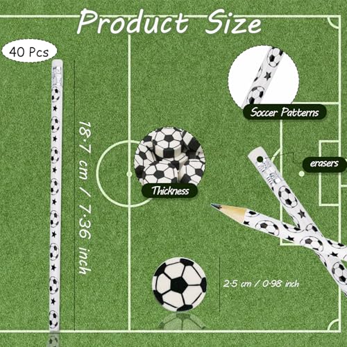 40 lápices de fútbol con borradores de madera miniatura 2