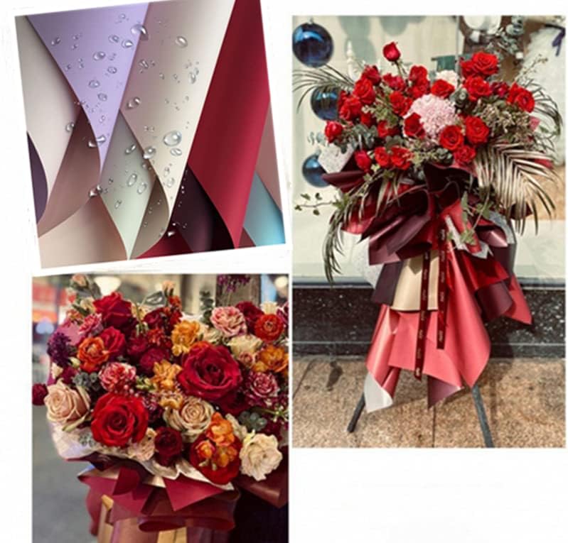 Miniatura 5 de JOSON 20 papel de regalo de doble cara de dos colores, papel de ramo impermeable, suministros de ramo de flores, manualidades de 23 x 23 pulgadas