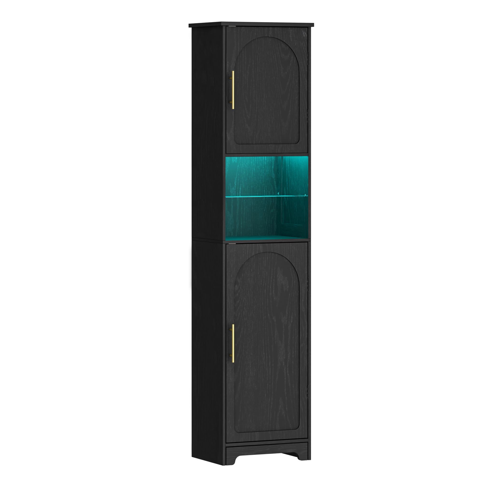 Hzuaneri Armario Alto de Baño con iluminación LED Regulable y 2 Puertas, Mueble Alto con Espacio Abierto, estantes Regulables, salón, baño, 30 x 40 x 170 cm, Negro SC28204X
