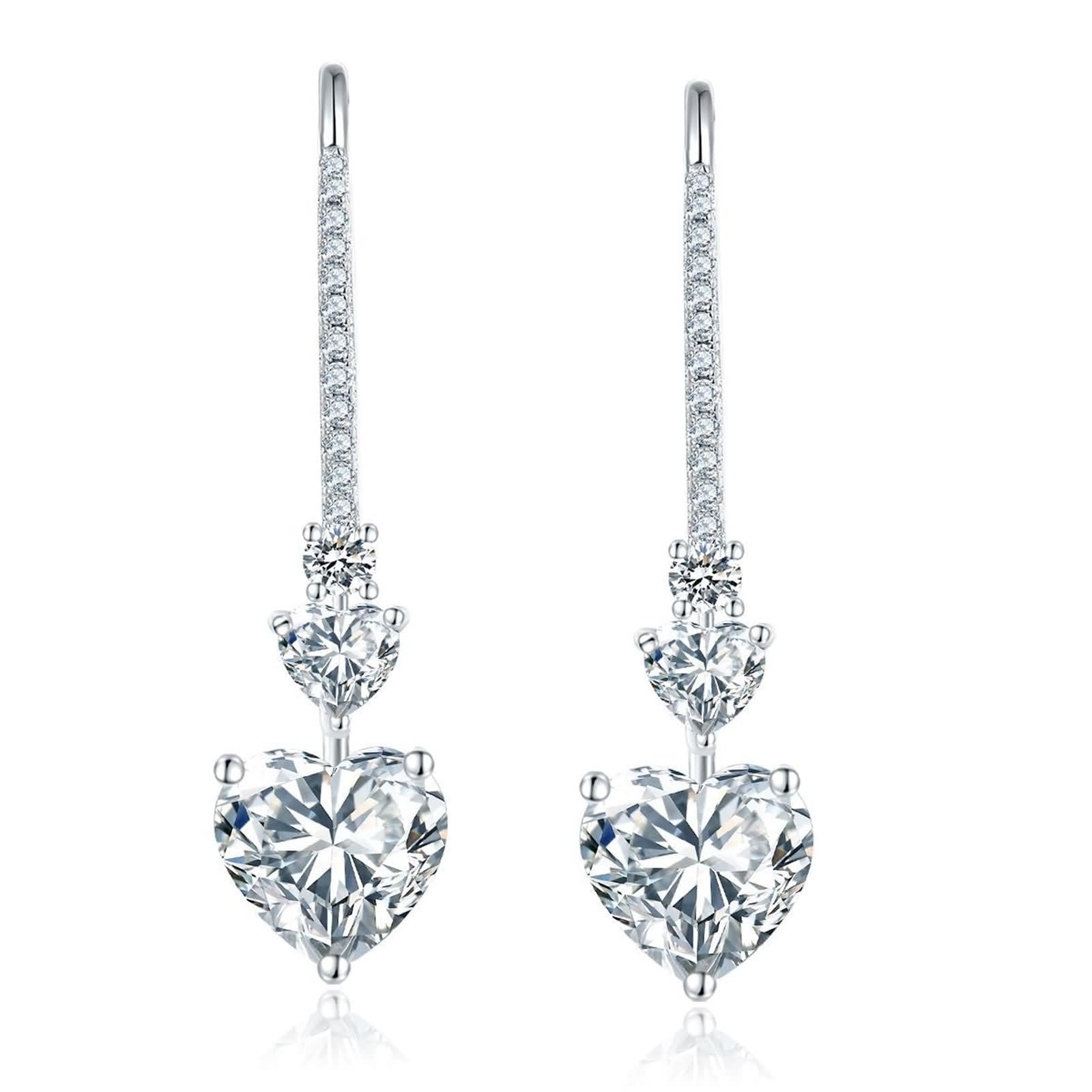 Damen 375/585 / 750 Weißgold Ohrringe Hochzeit, 8MM Herz mit Moissanit, Damen Ohrringe Stecker Silber