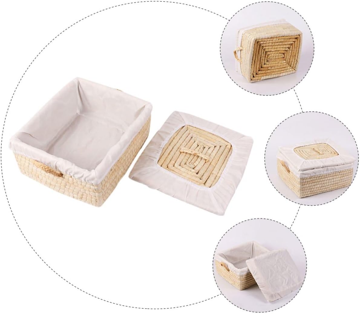 Woven Straw Bread Basket with Lid, Square 25x30x14cm, Home Storage Basket for 5-10 Buns, Food Serving Tray and Bread Organizer for Kitchen and Dining Use
