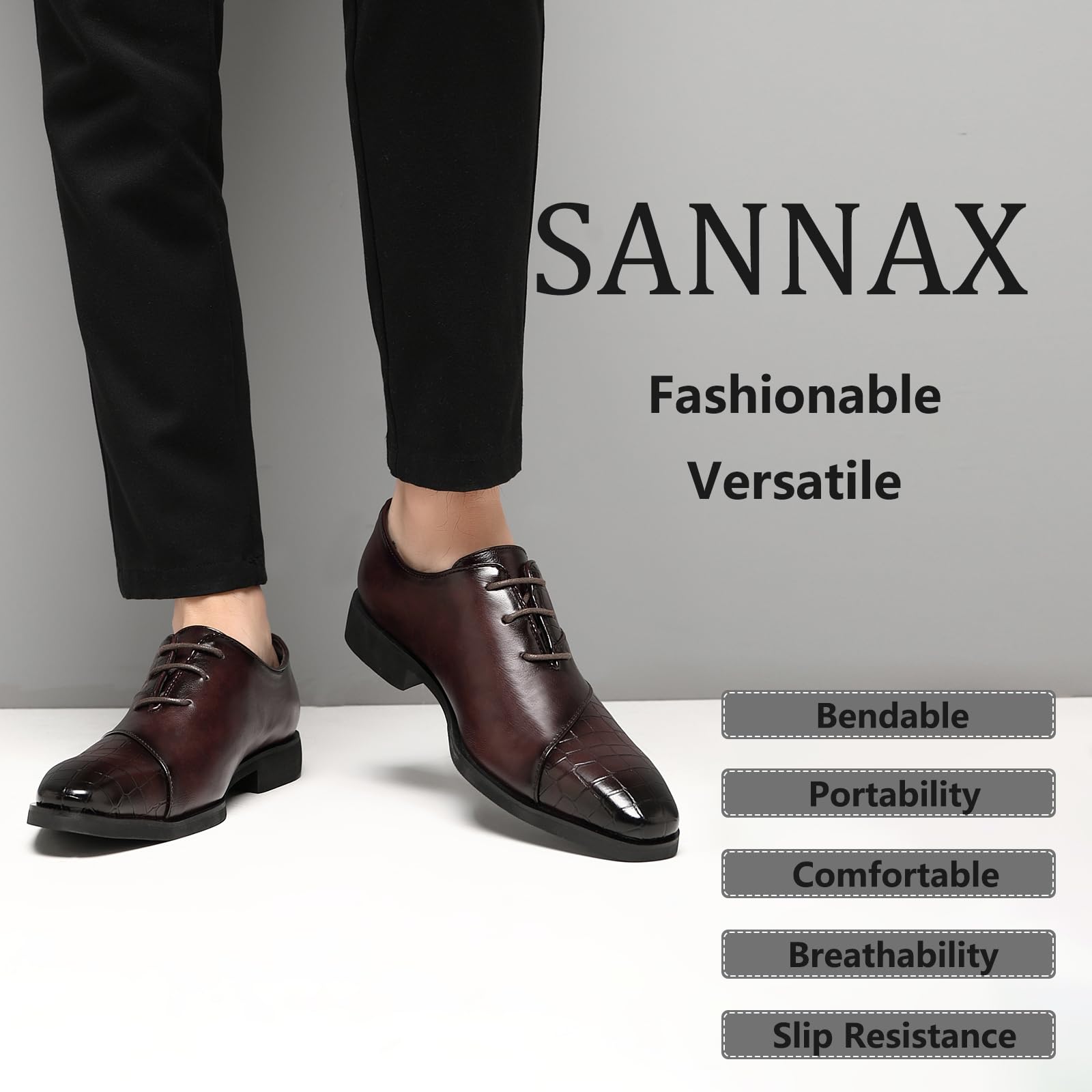 SANNAX Zapatos Oxford de Punta Lisa para Hombre Zapatos de Vestir Derby Formales de Negocios