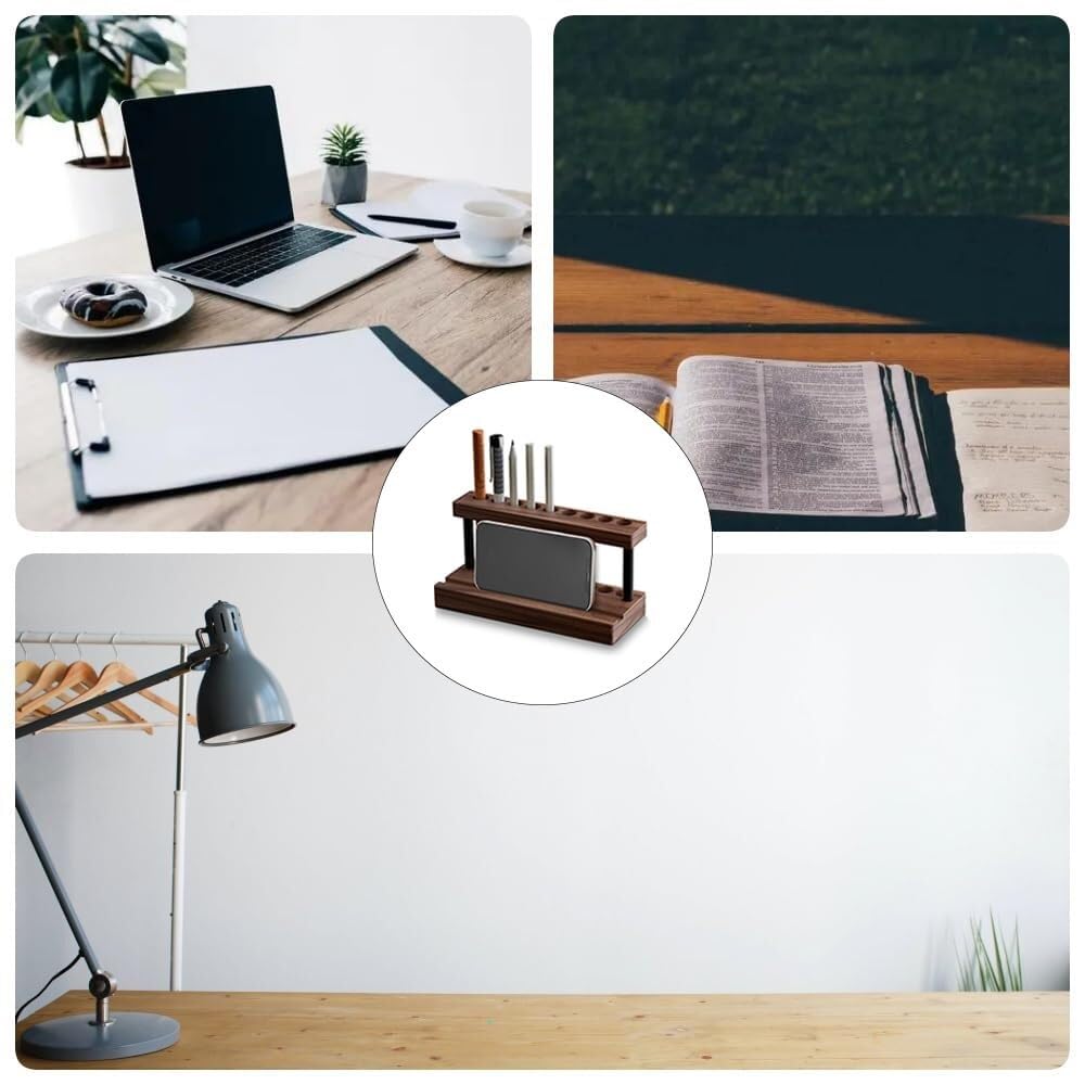 Stifteköcher Stifte Halter Schreibtisch-Stifthalter Mit 9 Stiftfächern Und Einem Telefonständer Schreibtisch-Organizer(Walnut)